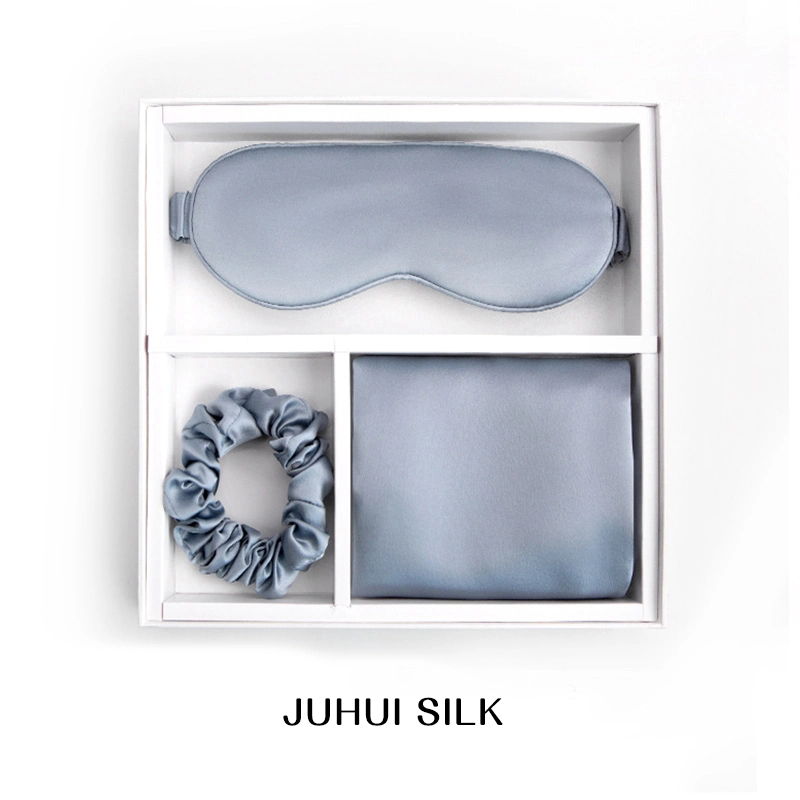 Luxury Gift Custom Embroidery Logo Gift Set Silk PIllow Case 100% Mulberry Silk Scrunchie,Eye Mask a